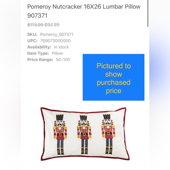 NEW—Pomeroy Collection Nutcracker Lumbar Pillow 16x26 907371 - Picture 4 of 16